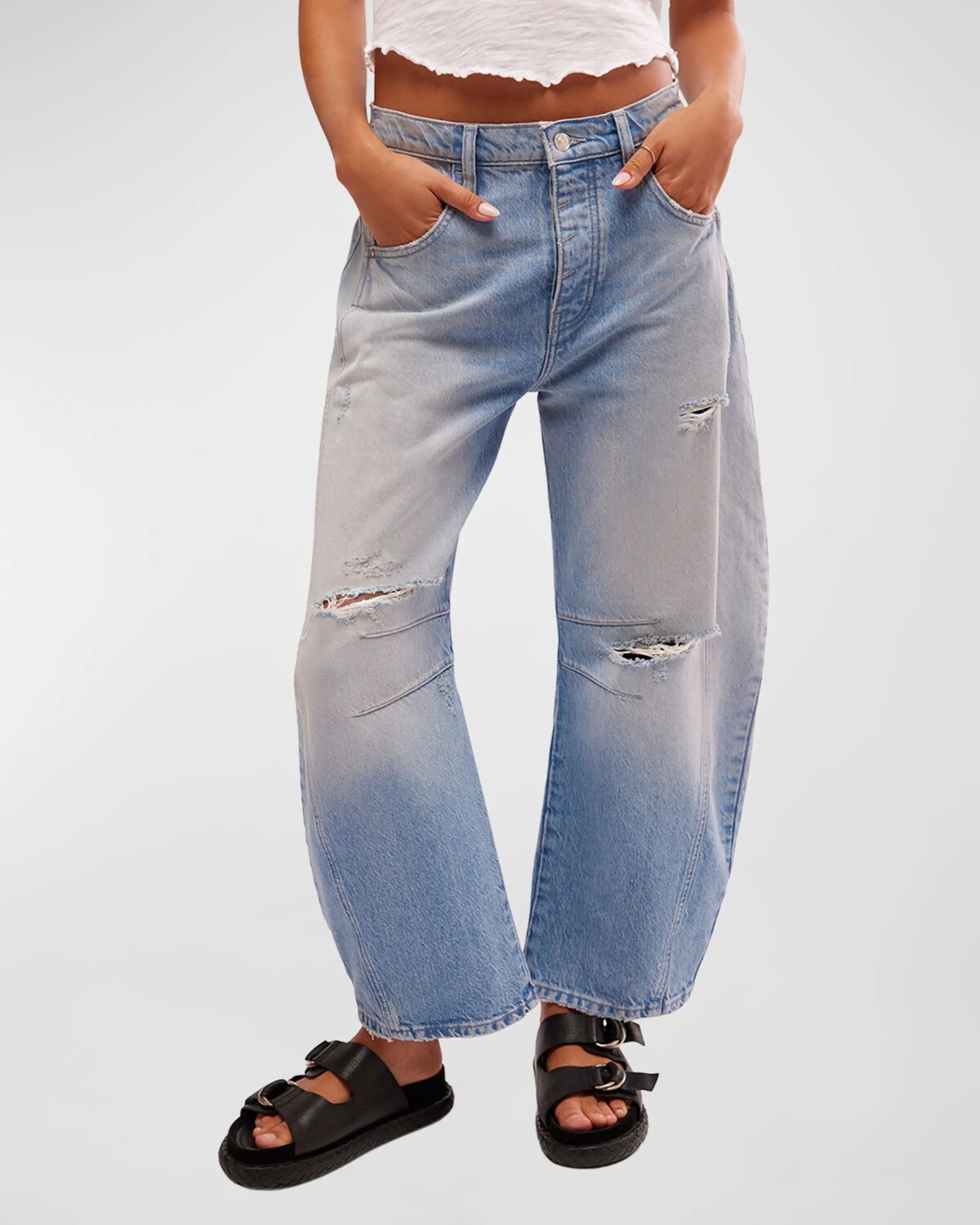

Джинсы-бочонки We The Free Good Luck Free People, цвет Barnyard Blue