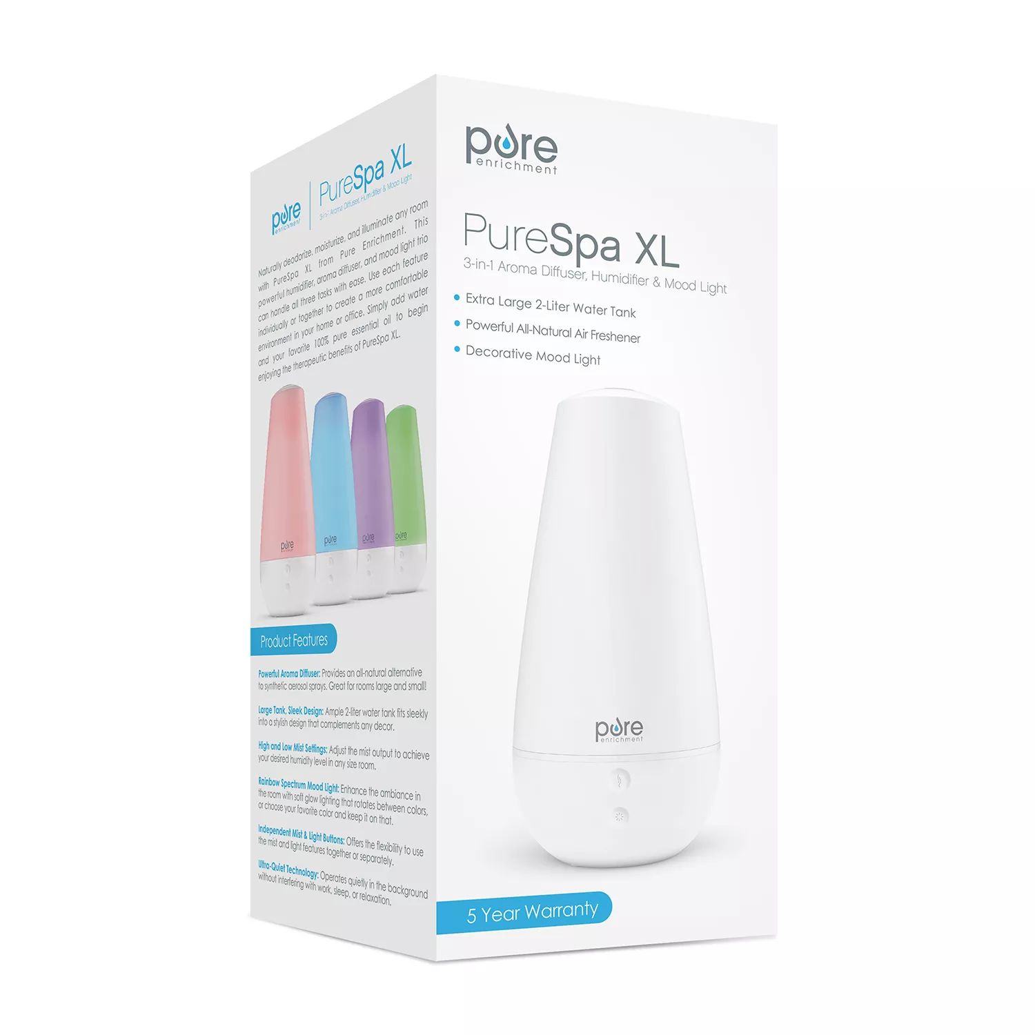 Pure Enrichment PureSpa XL Увлажнитель воздуха 3 в 1, светильник для настроения и диффузор эфирных масел