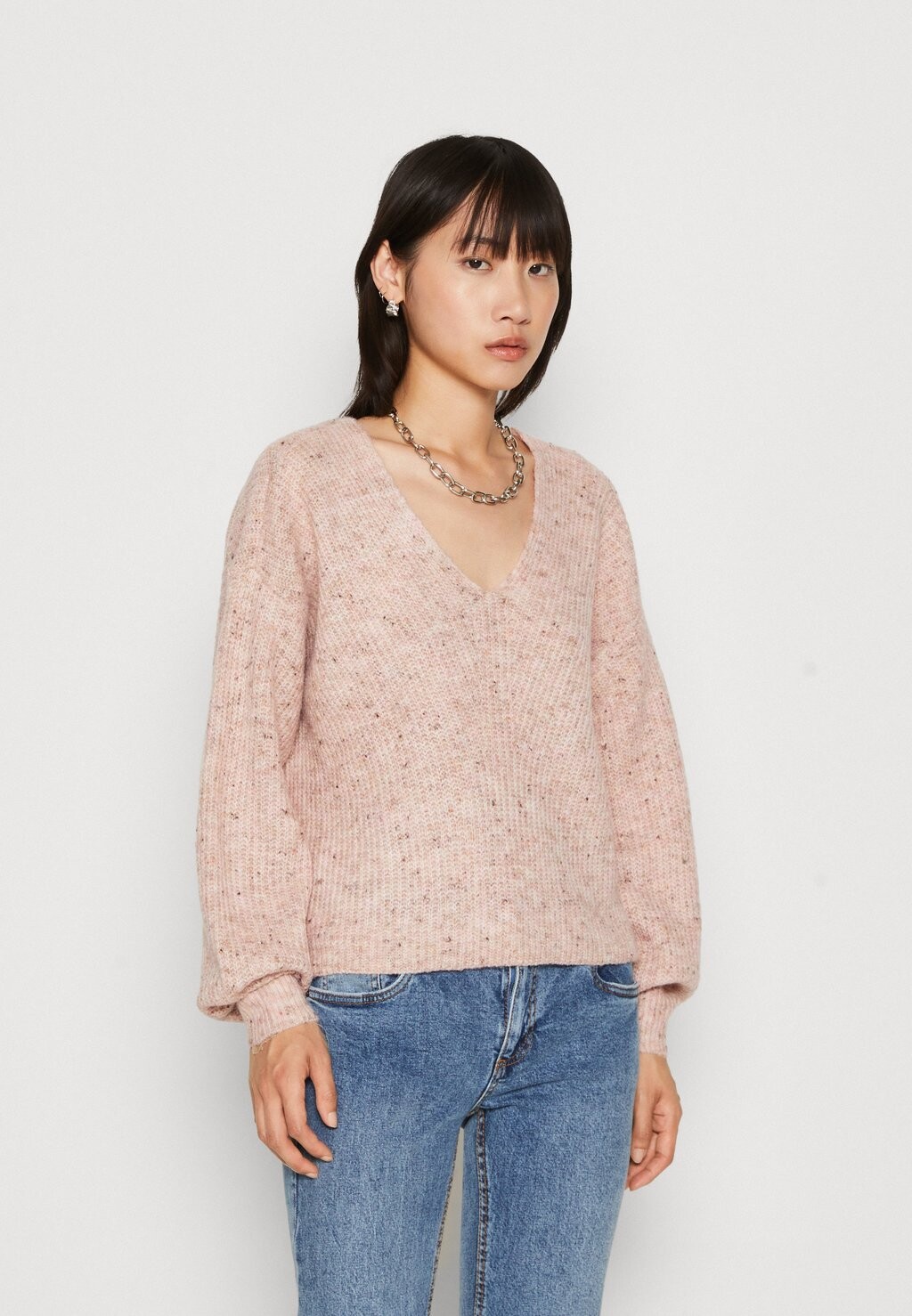 

Свитшот ONLY ONLVENEDA V NECK, светлый кизиловый меланж