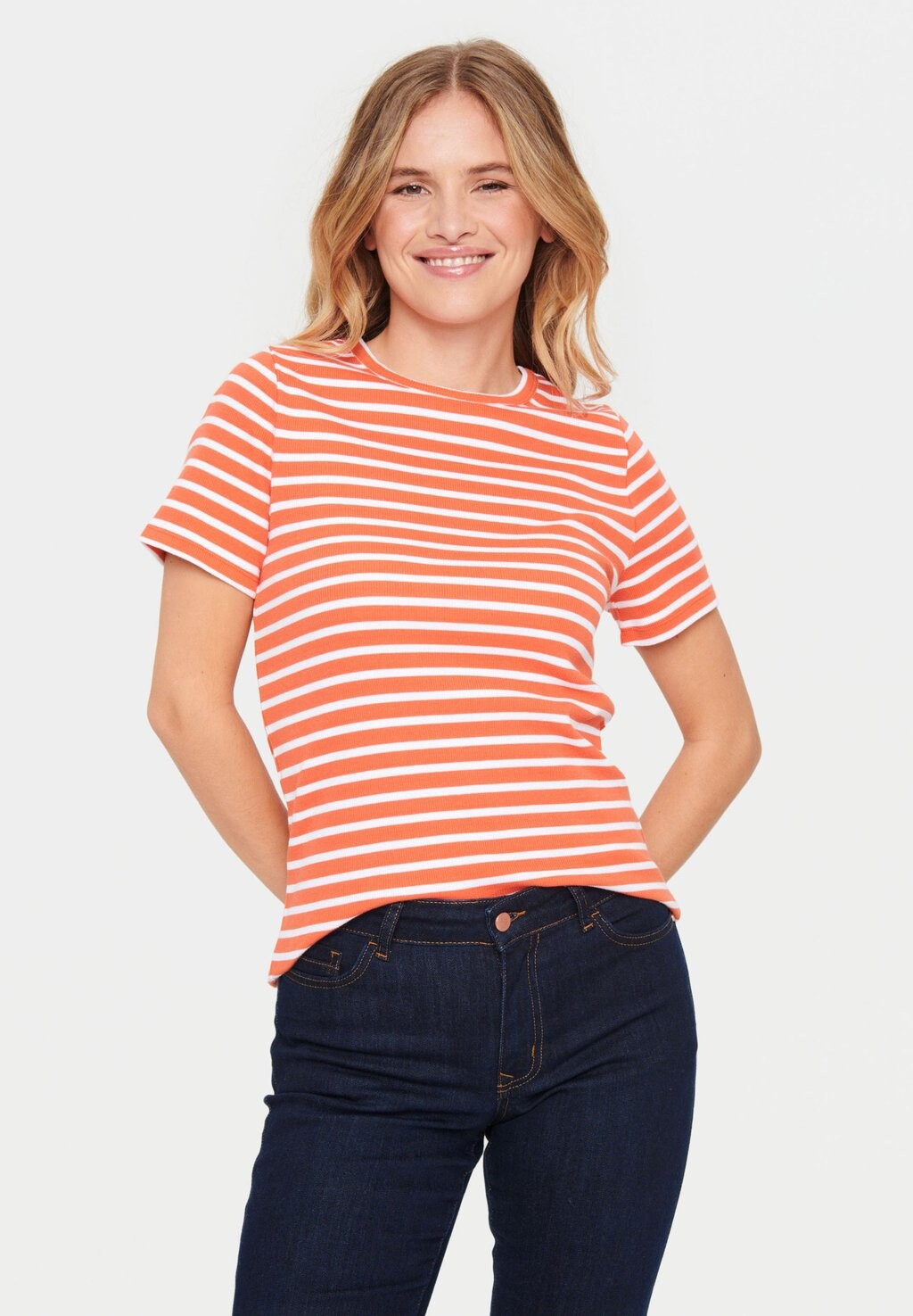 

Футболка с принтом ASTER SS STRIPE Saint Tropez, цвет tigerlily