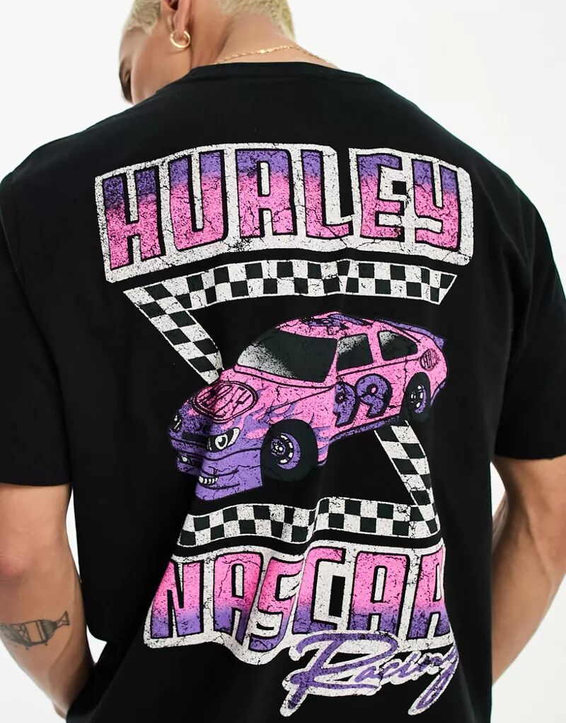 Черная футболка Hurley Nascar с принтом на спине черная футболка hurley с принтом parking pass на спине