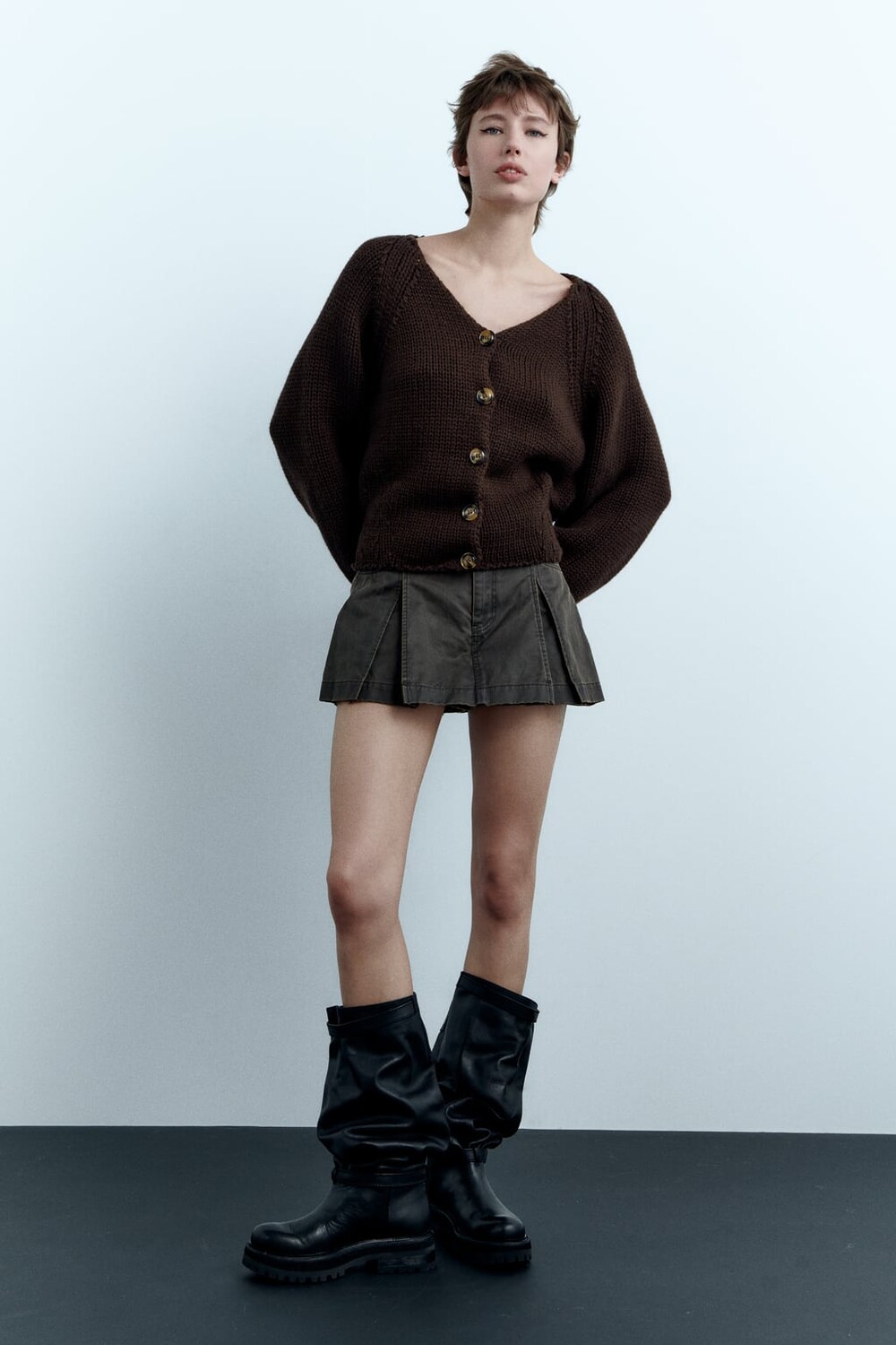 

Вязаный кардиган оверсайз ZARA, коричневый