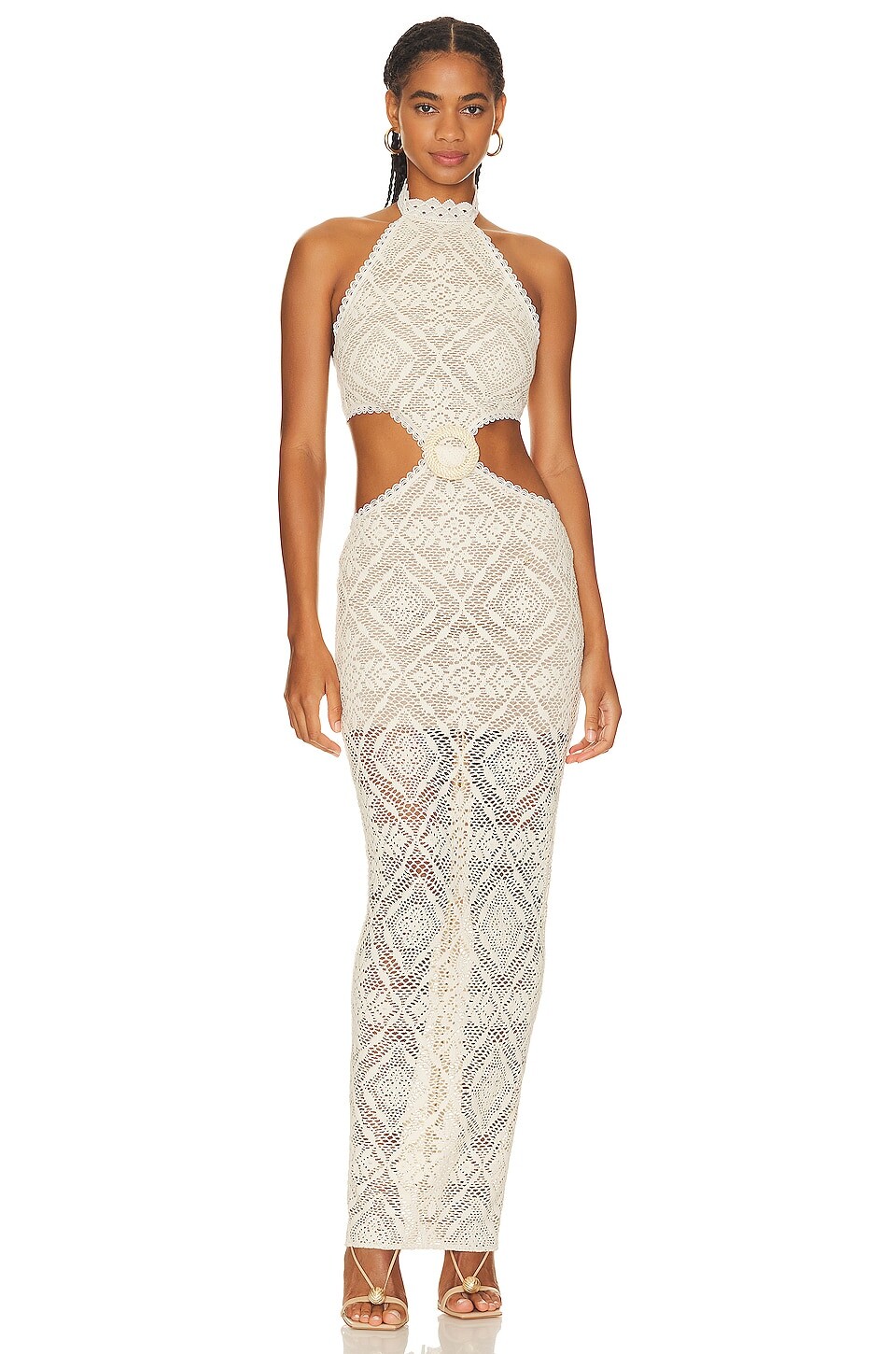 

Платье Bronx and Banco Ameena Cut Out Halter Neck Gown, кремовый