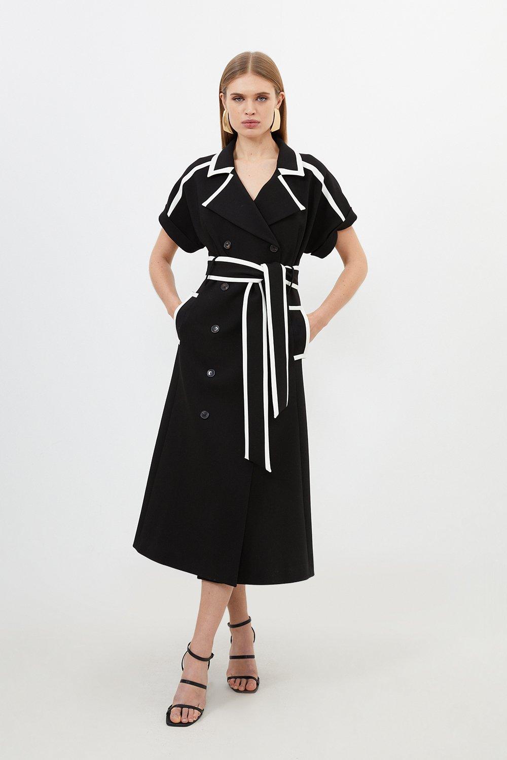 цена Миниатюрное компактное эластичное платье миди с детализированным кончиком Karen Millen, черный