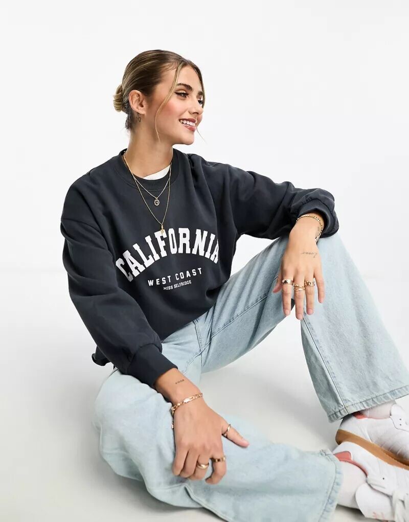 

Темно-синяя толстовка Miss Selfridge с графическим принтом «Калифорния»