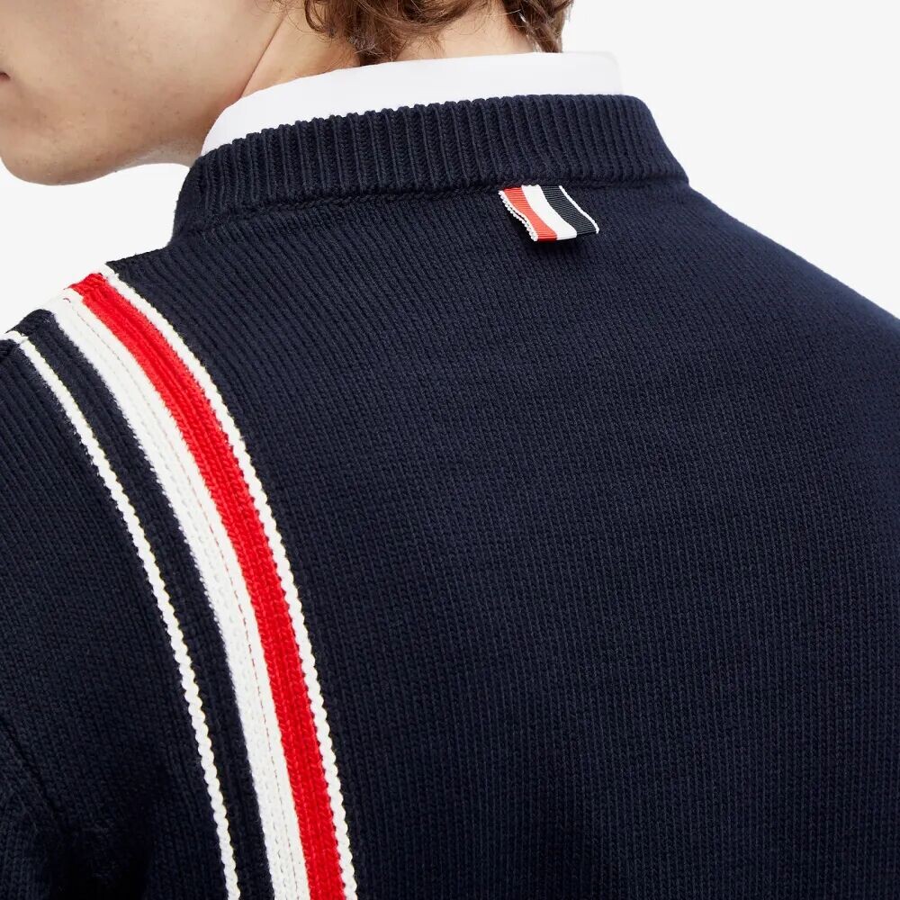 

Thom Browne Джемпер с круглым вырезом в полоску интарсии RWB, синий