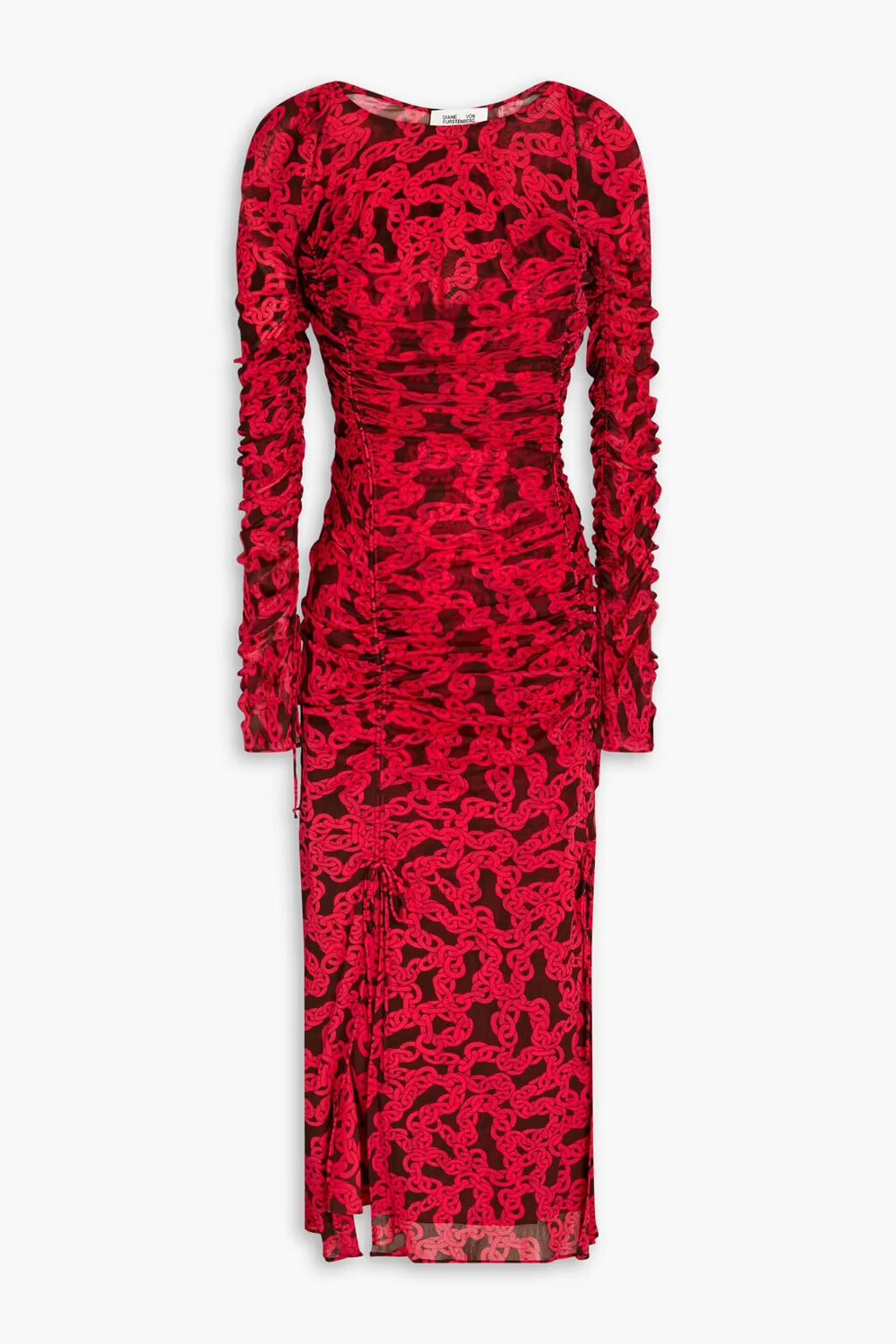 

Платье миди из сетки со сборками и цветочным принтом Diane Von Furstenberg, малиновый