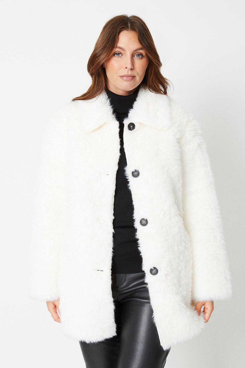 цена Пальто на пуговицах из искусственного меха Wallis, белый