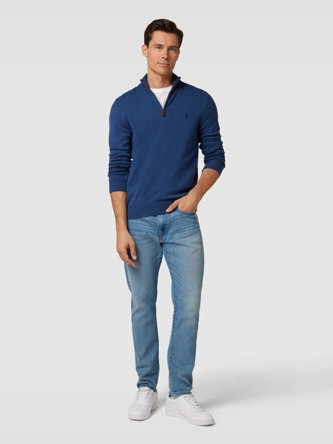 

Вязаный шерстяной свитер с вышивкой логотипа Polo Ralph Lauren, синий