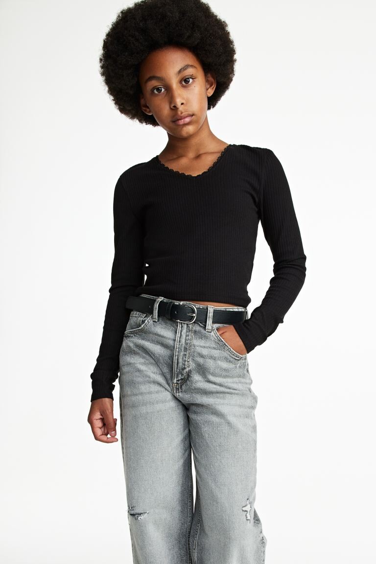 

Укороченный топ из хлопка и рубчатого джерси H&M