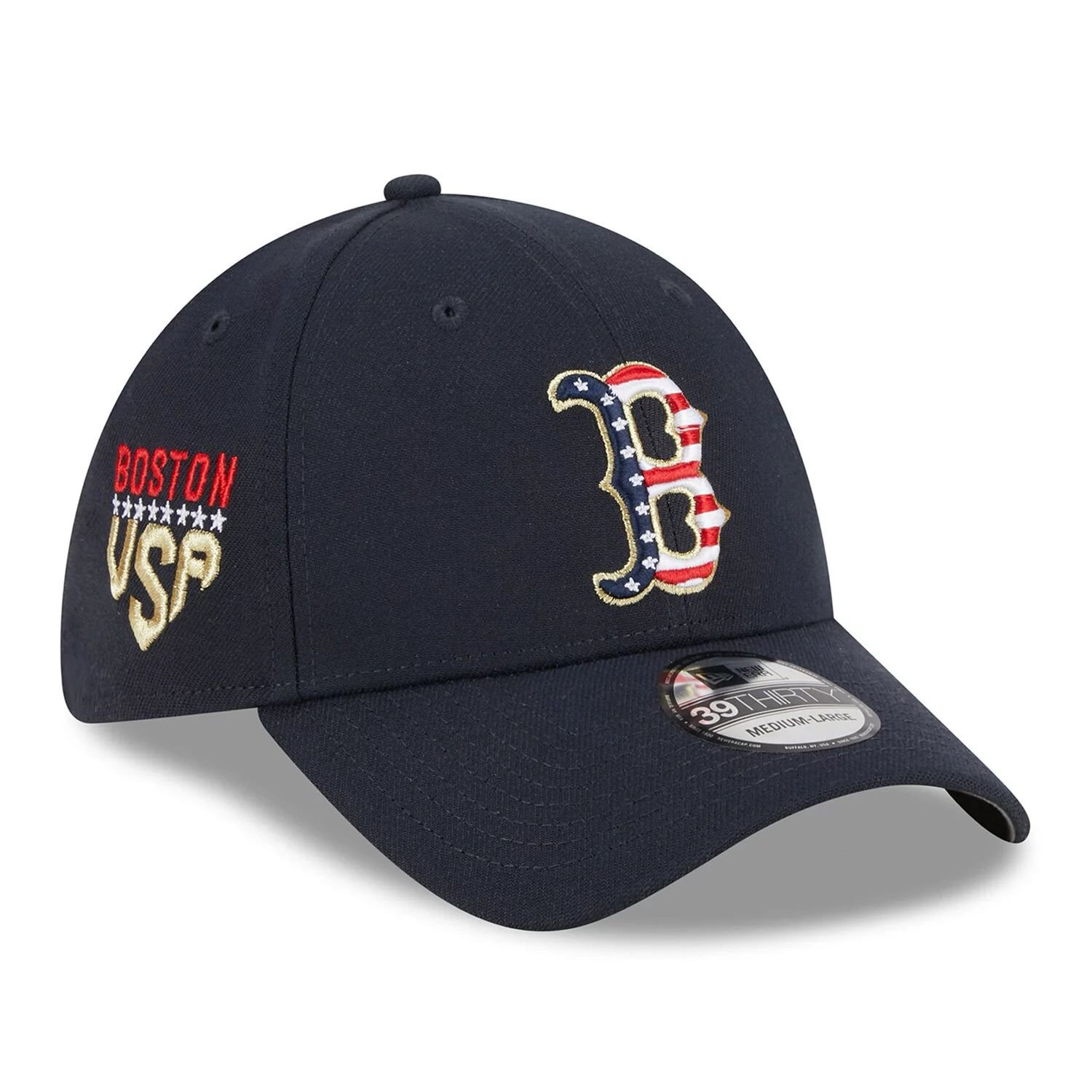 

Мужская кепка New Era Navy Boston Red Sox 2023 Четвертое июля 39THIRTY Flex Fit Hat