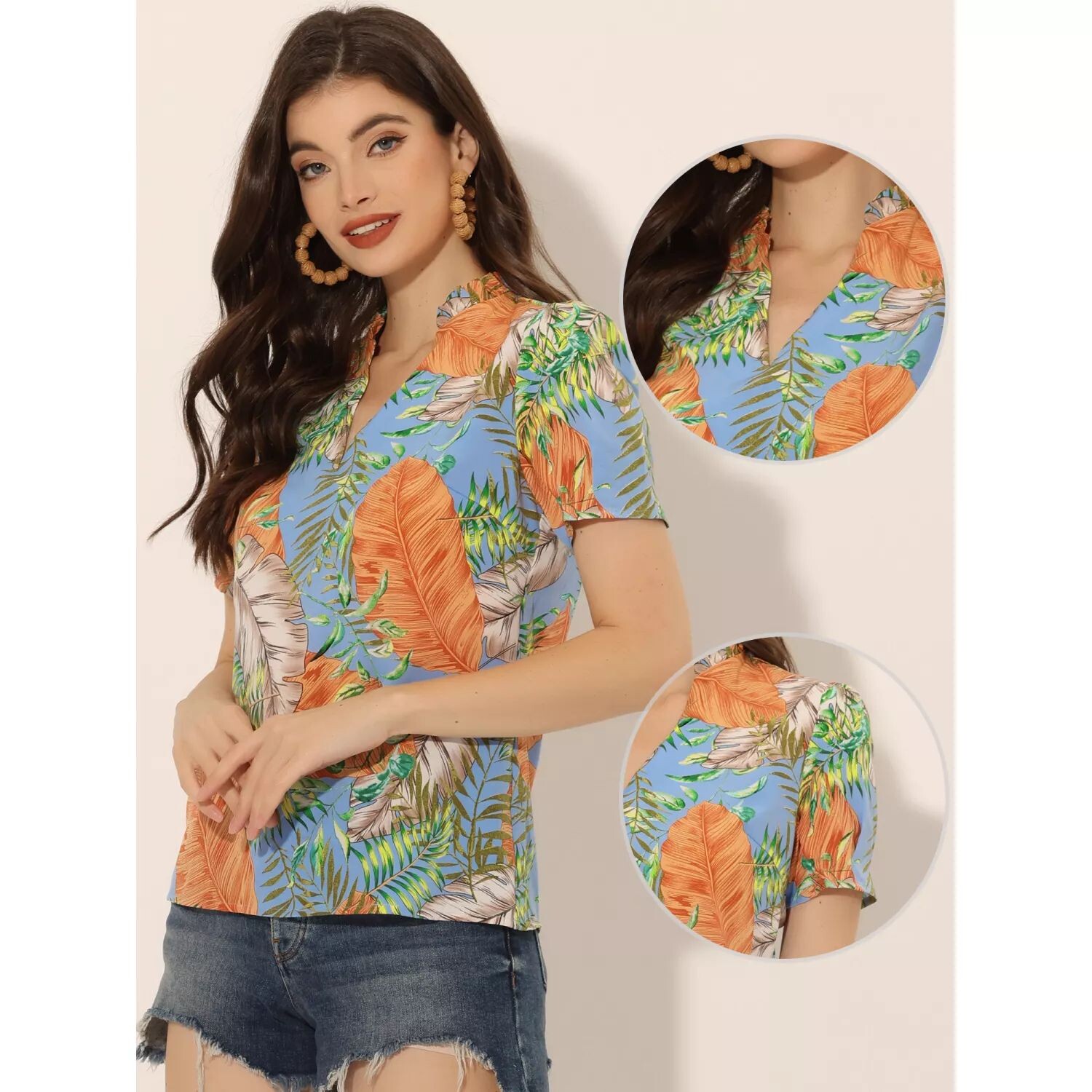 

Летние топы для женщин, футболки с короткими рукавами и V-образным вырезом, блузка с принтом ALLEGRA K, черный