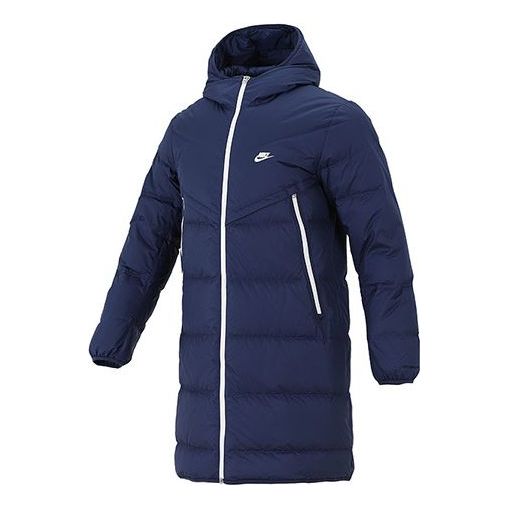 Пуховик Nike Logo mid-length Sports hooded down Jacket Navy Blue, синий пуховик adidas logo hooded down jacket navy blue синий