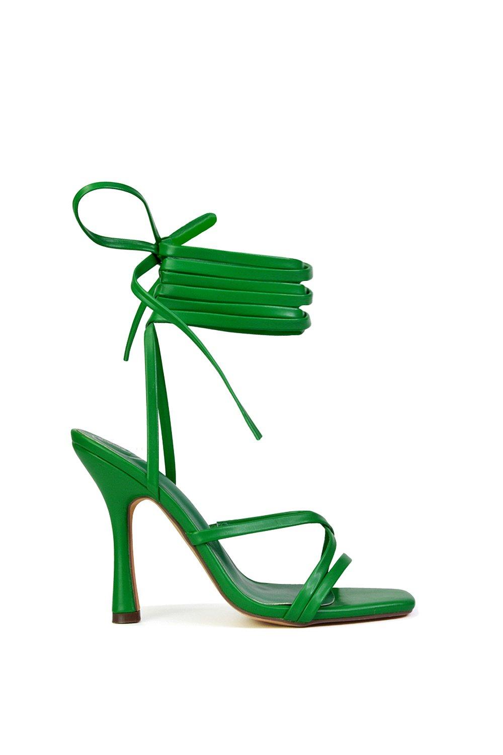 Босоножки 'Kyra' на высоком каблуке-шпильке со шнуровкой и квадратным носком XY London, зеленый