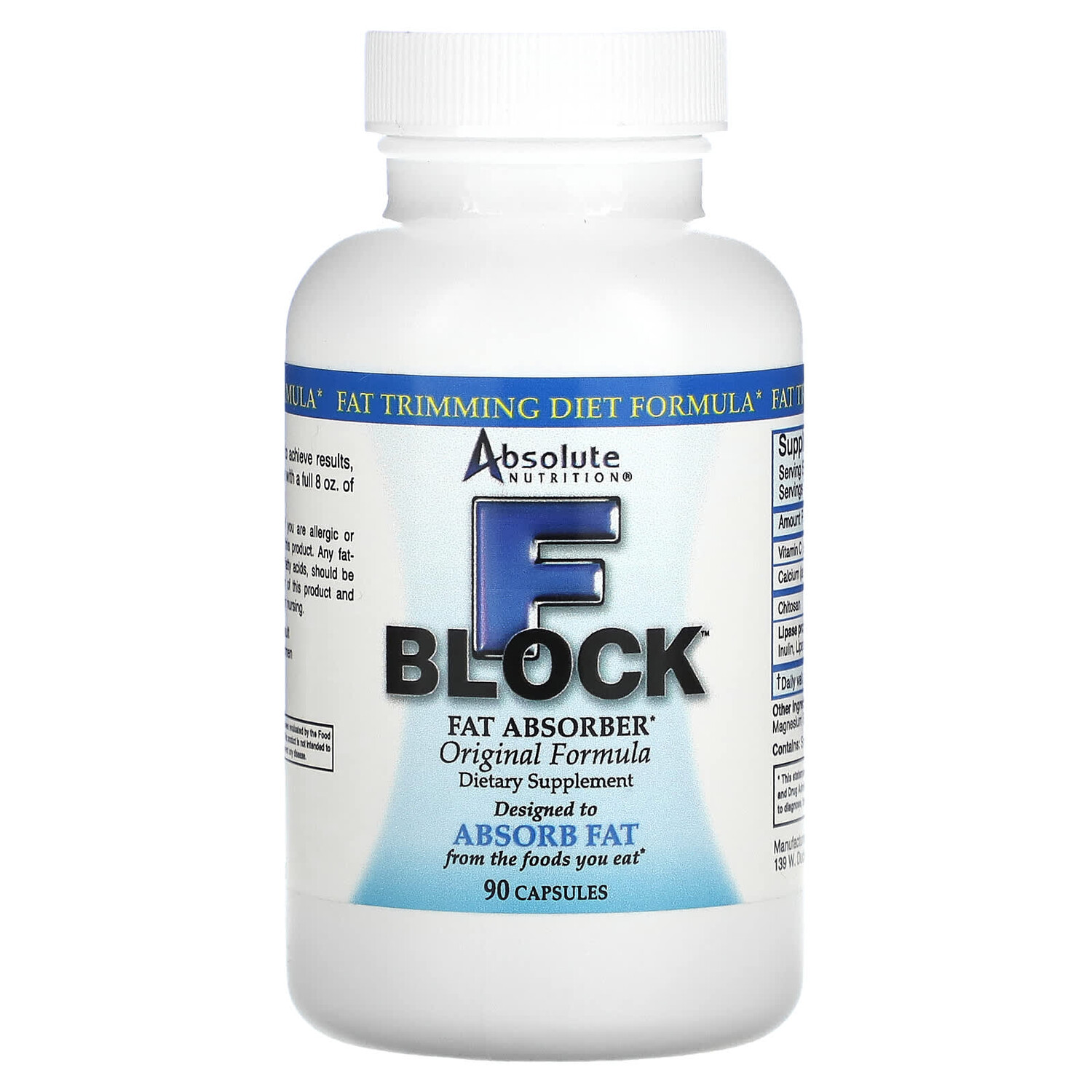 

FBlock, оригинальная рецептура, абсорбент жира, 90 капсул, Absolute Nutrition
