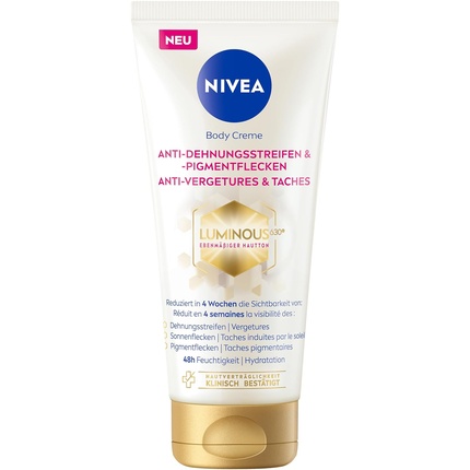 

NIVEA LUMINOUS630 Крем для тела против растяжек и пигментных пятен, лосьон для тела, выравнивающий тон кожи, легкая текстура, увлажнение на 48 часов, 200 мл