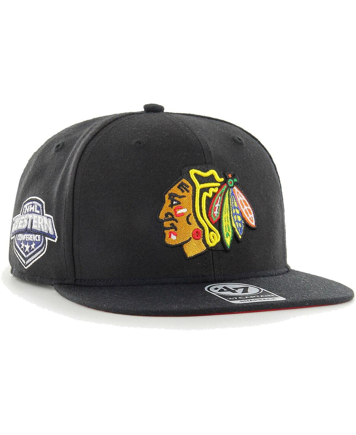 

Черная мужская кепка Chicago Blackhawks Sure Shot Captain Snapback '47 Brand