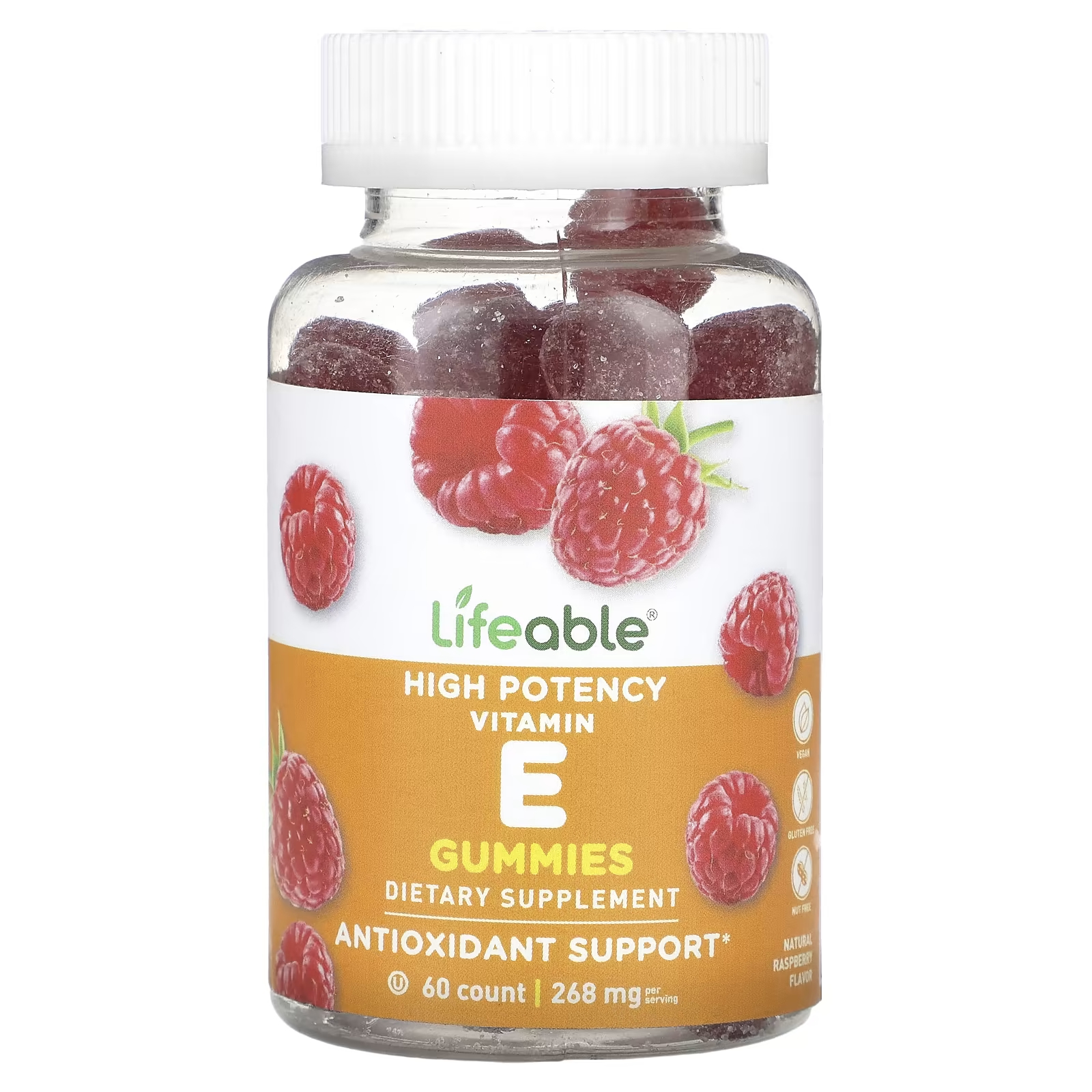 Пищевая добавка Lifeable с витамином Е, натуральная малина, 60 жевательных конфет добавка с пробиотиками lifeable berry 60 жевательных конфет