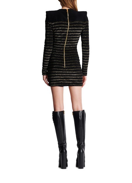 

Полосатое платье из джерси с люрексом Balmain, черный