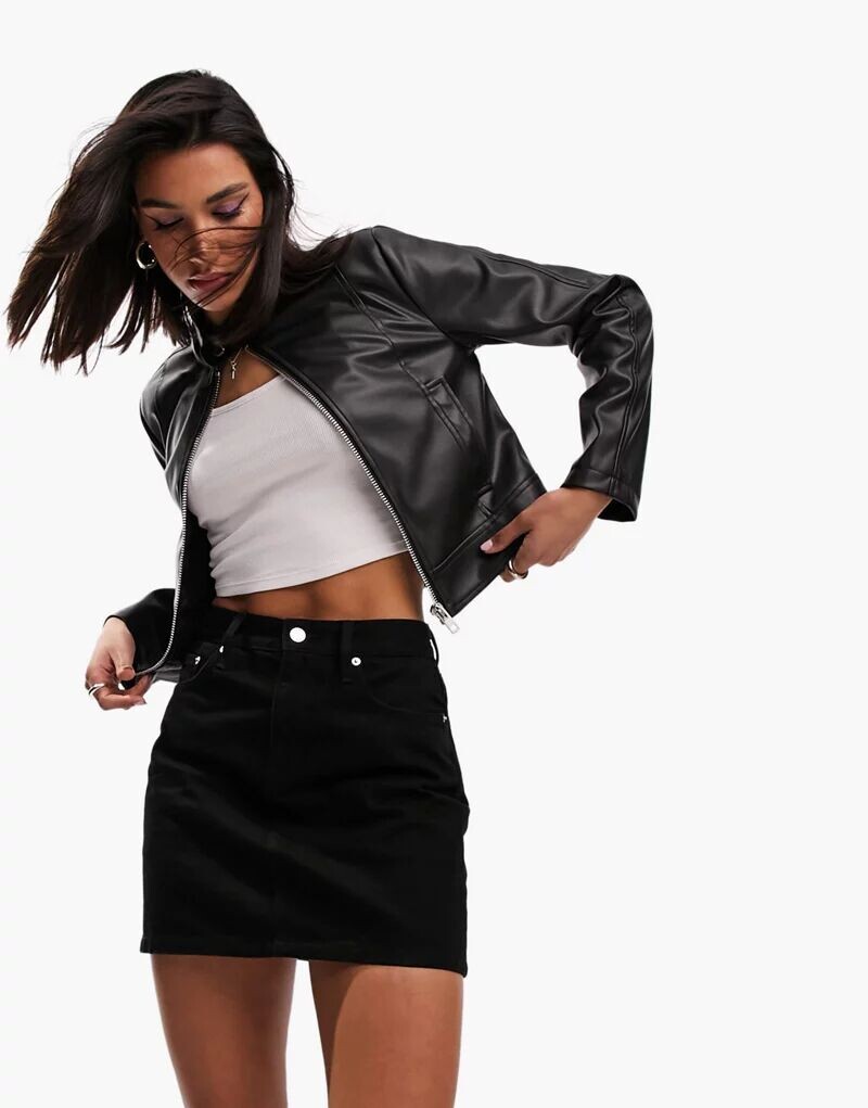

Черная короткая джинсовая юбка с завышенной талией ASOS