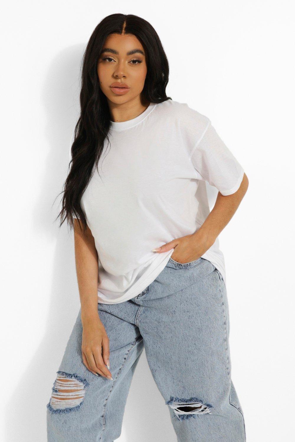 

Хлопковая футболка плюс с круглым вырезом Boohoo, белый