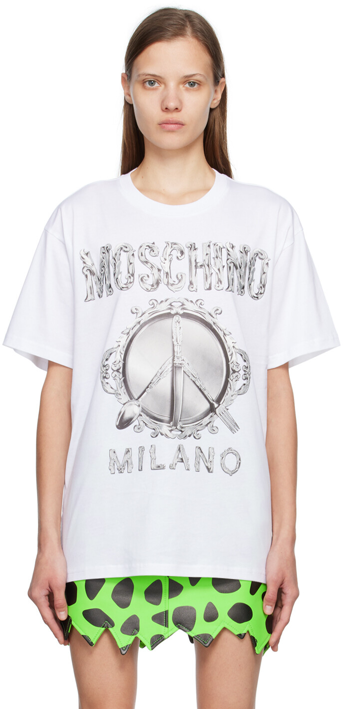 

Белая футболка со столовыми приборами Moschino