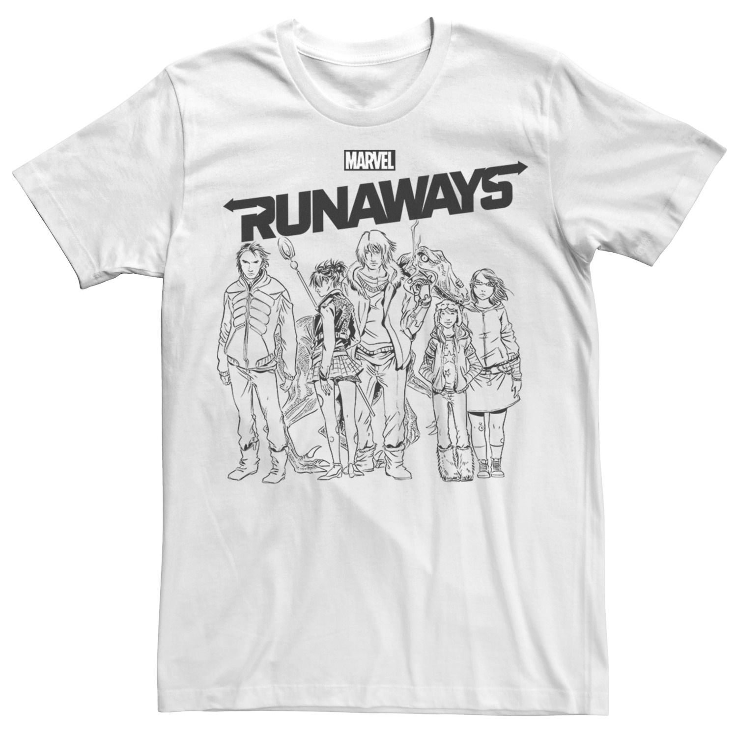 Мужская футболка Runaways Group Shot с портретным рисунком и контуром Marvel мужская худи с графическим плакатом runaways group marvel