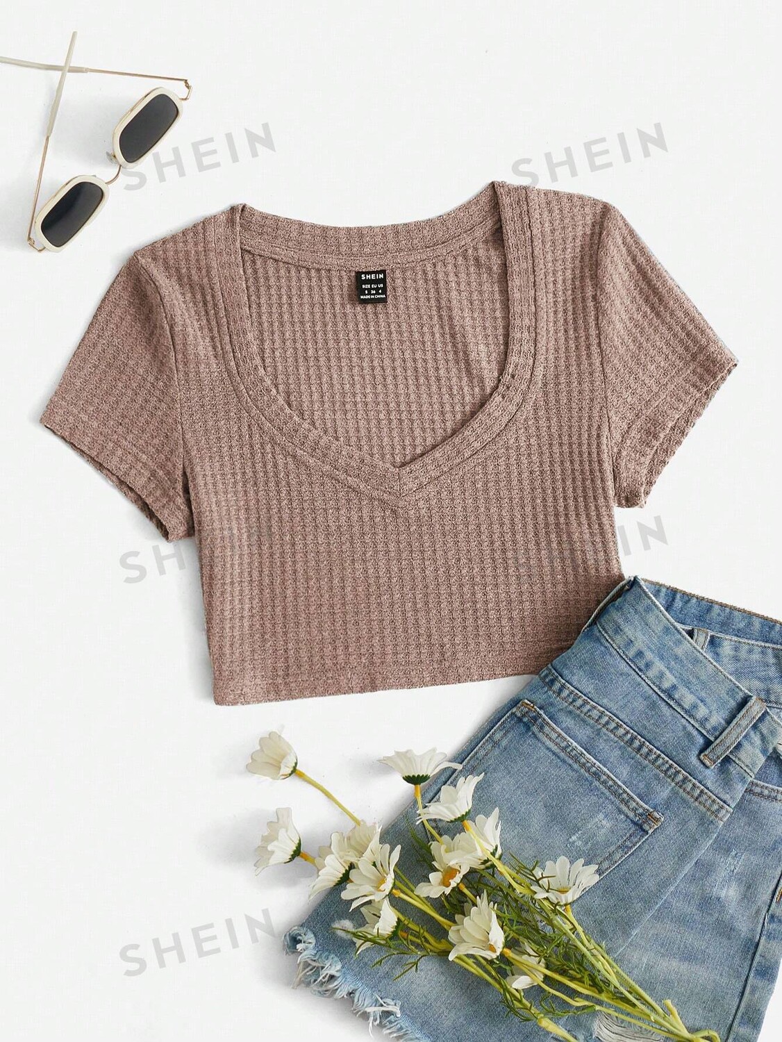 

SHEIN EZwear - женский однотонный укороченный топ приталенного кроя, хаки