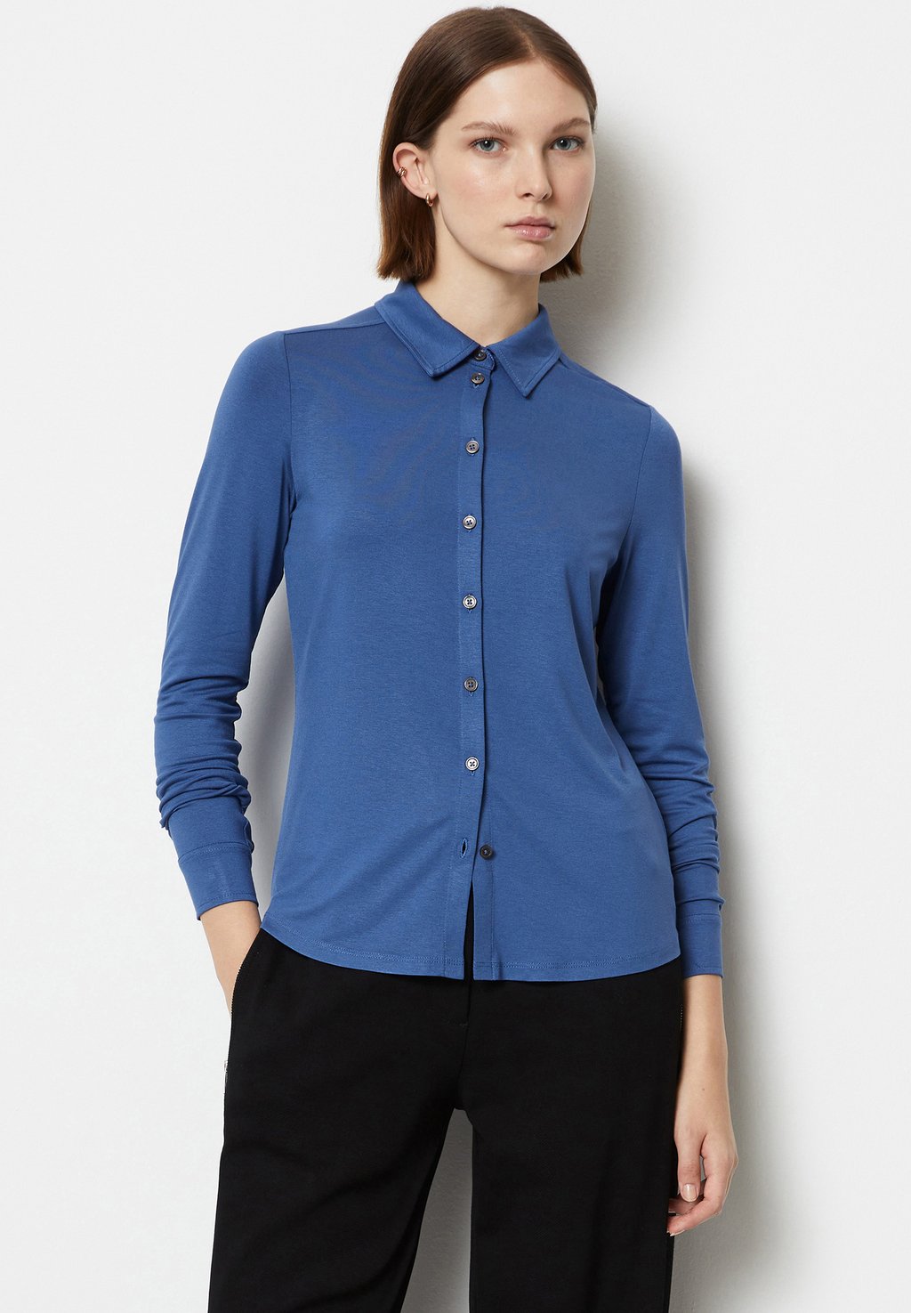 Блузка-рубашка BLOUSE LONG SLEEVE COLLAR BUTTON PLACKET Marc O'Polo, цвет spring blue fierte female large size blouse lm43010 round collar long sleeve font printing ucu parachute fabric button detail black