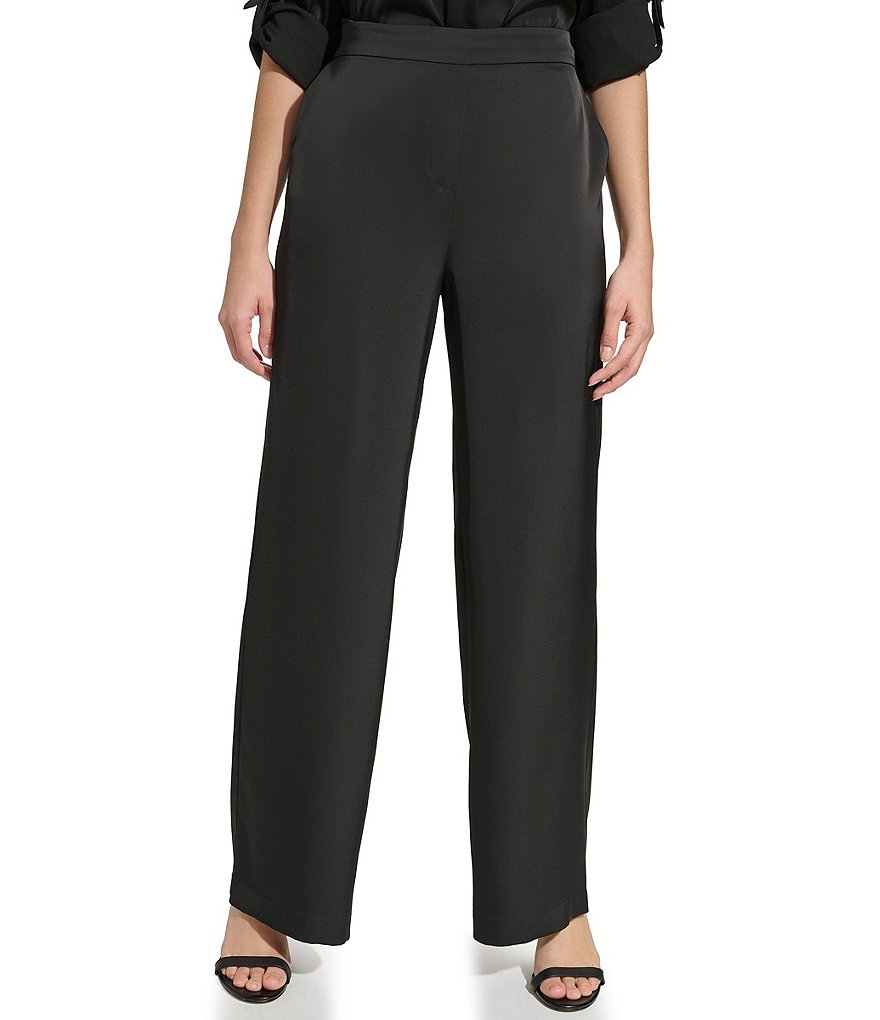 Атласные широкие брюки без застежек Calvin Klein, черный