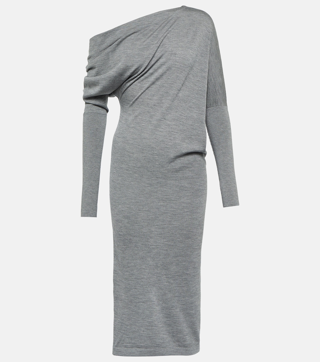 Платье миди из кашемира и шелка с открытыми плечами TOM FORD, серый