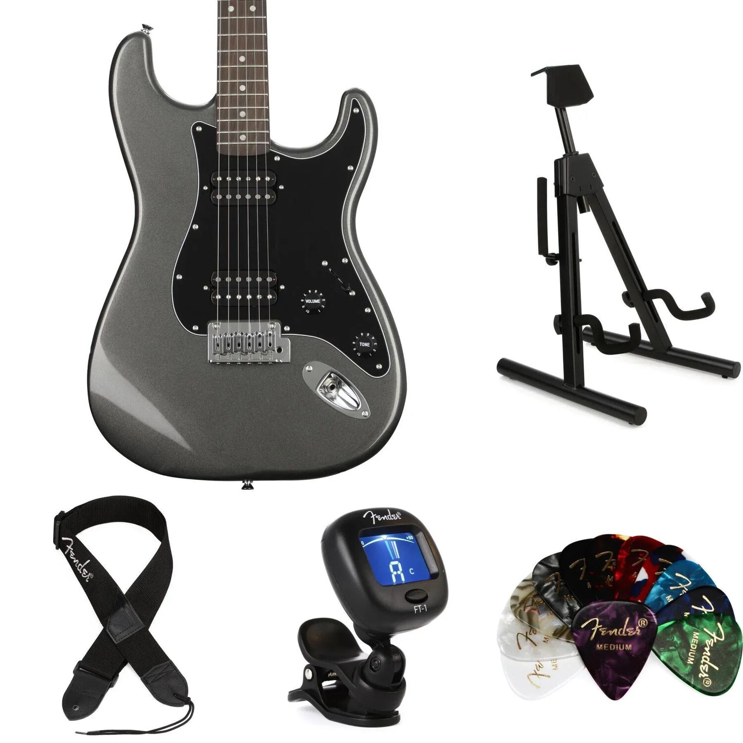 

Набор Squier Affinity Stratocaster HH Essentials — угольный мороз с накладкой на гриф Laurel