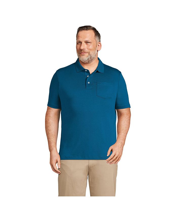 Мужская супермягкая рубашка-поло Supima с короткими рукавами и карманами для больших и высоких размеров Lands' End, синий