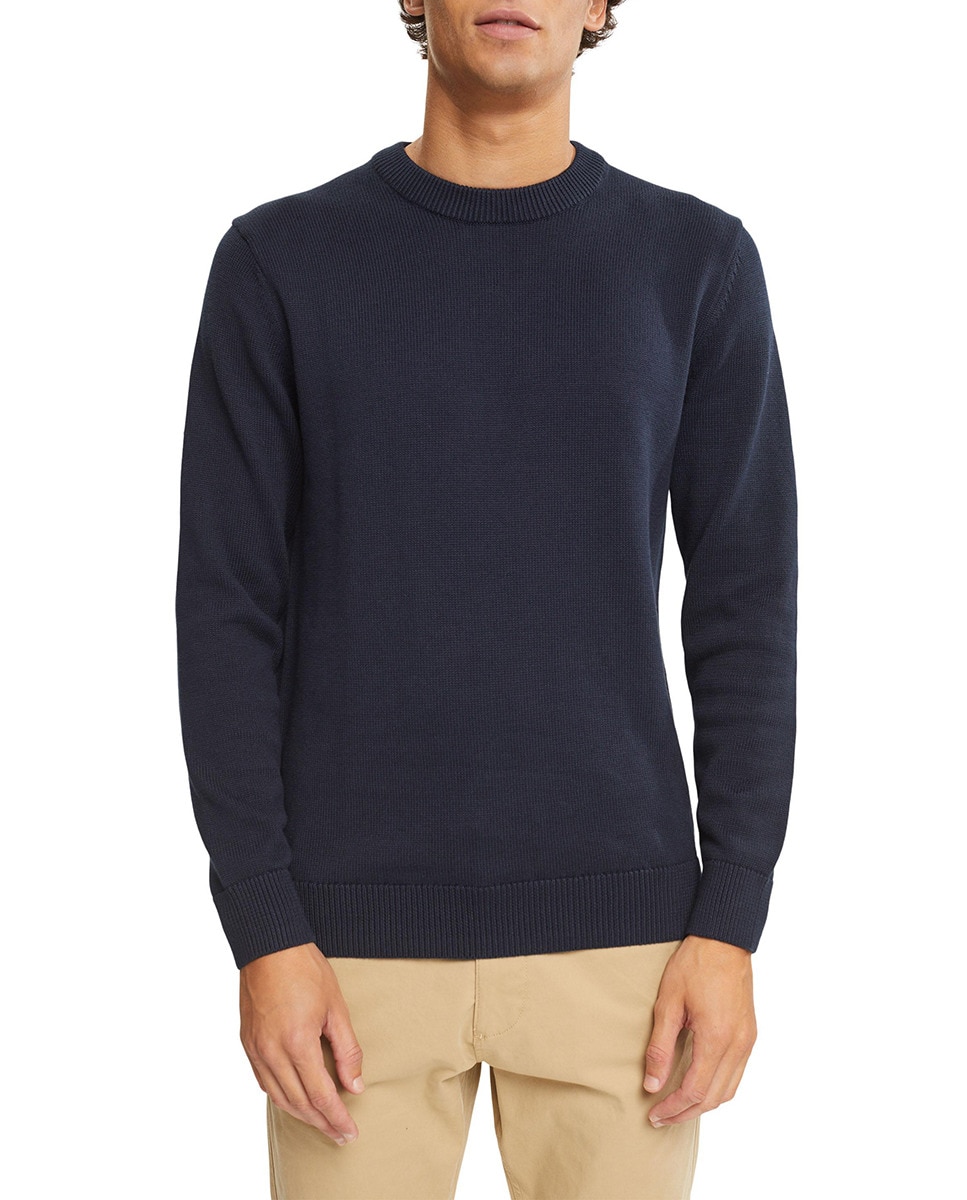 Мужской базовый хлопковый свитер с круглым вырезом Esprit, темно-синий свитер lee длинный рукав размер xxl серый