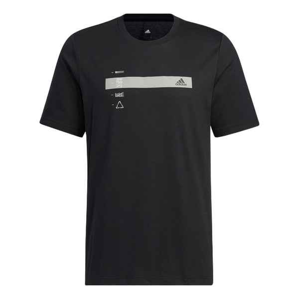 Футболка Men's adidas Stripe Printing Sports Short Sleeve Black T-Shirt, черный