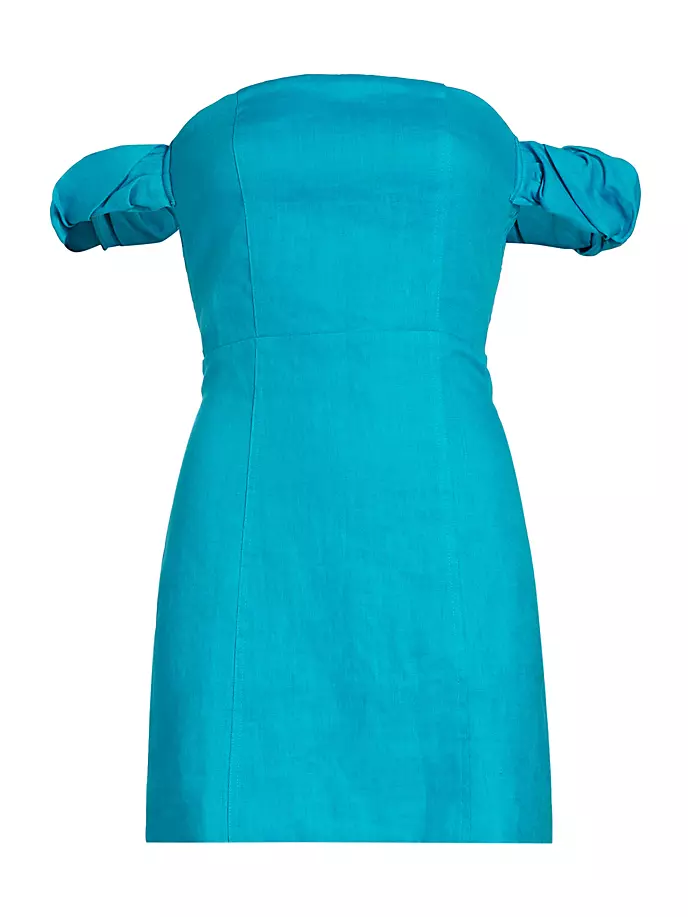 Льняное мини-платье Сари с открытыми плечами Hevron, цвет azure