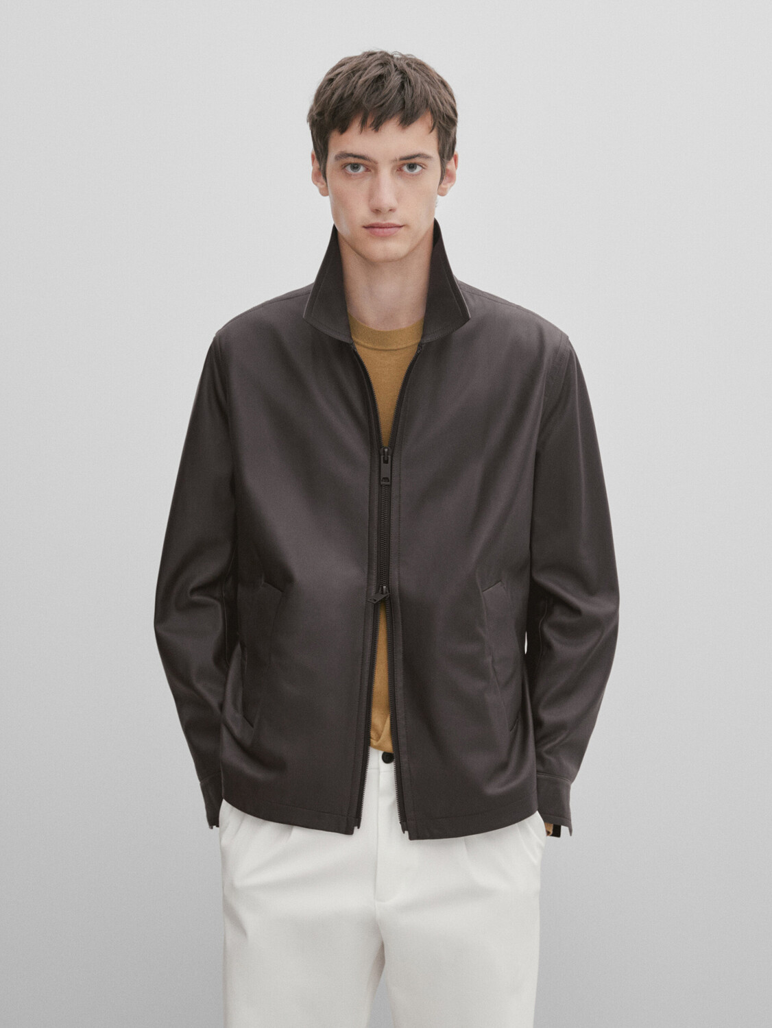 

Куртка из кожи наппа на молнии Massimo Dutti, шоколадный, Коричневый