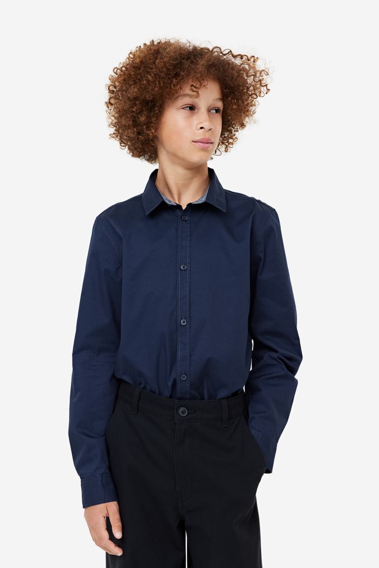 Хлопчатобумажную рубашку H&M платье расклешенное с закругленным отложным воротником 9 лет 132 см синий