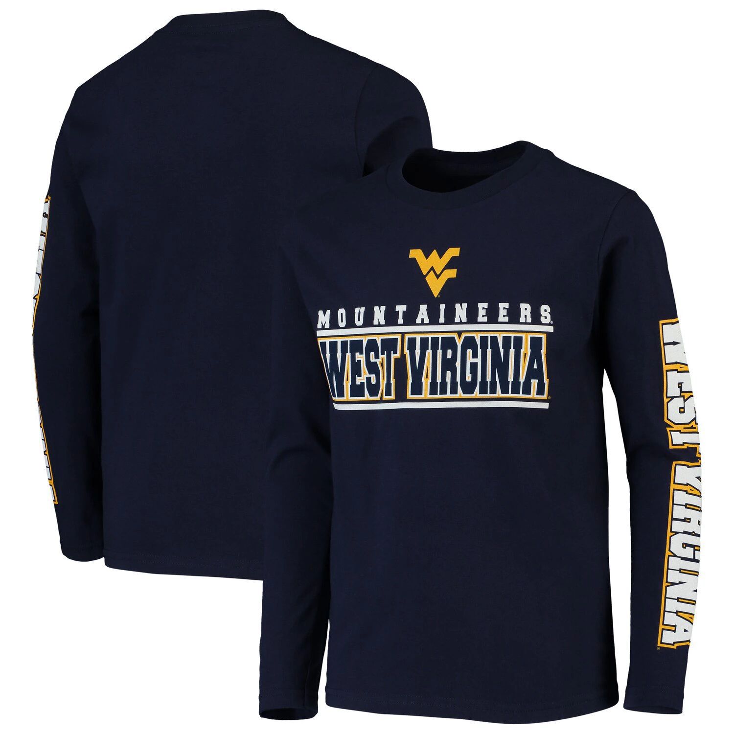 

Молодежная футболка West Virginia Mountaineers Transition Two-Hit с длинными рукавами темно-синего цвета Outerstuff