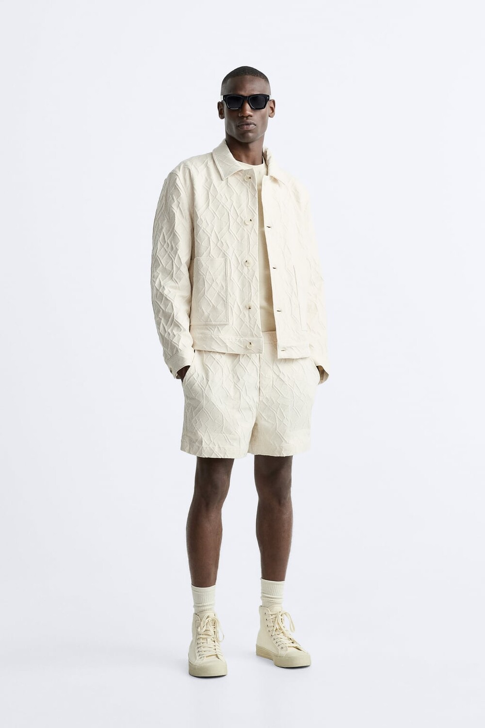 

Короткие жаккардовые шорты-бермуды ZARA, белый