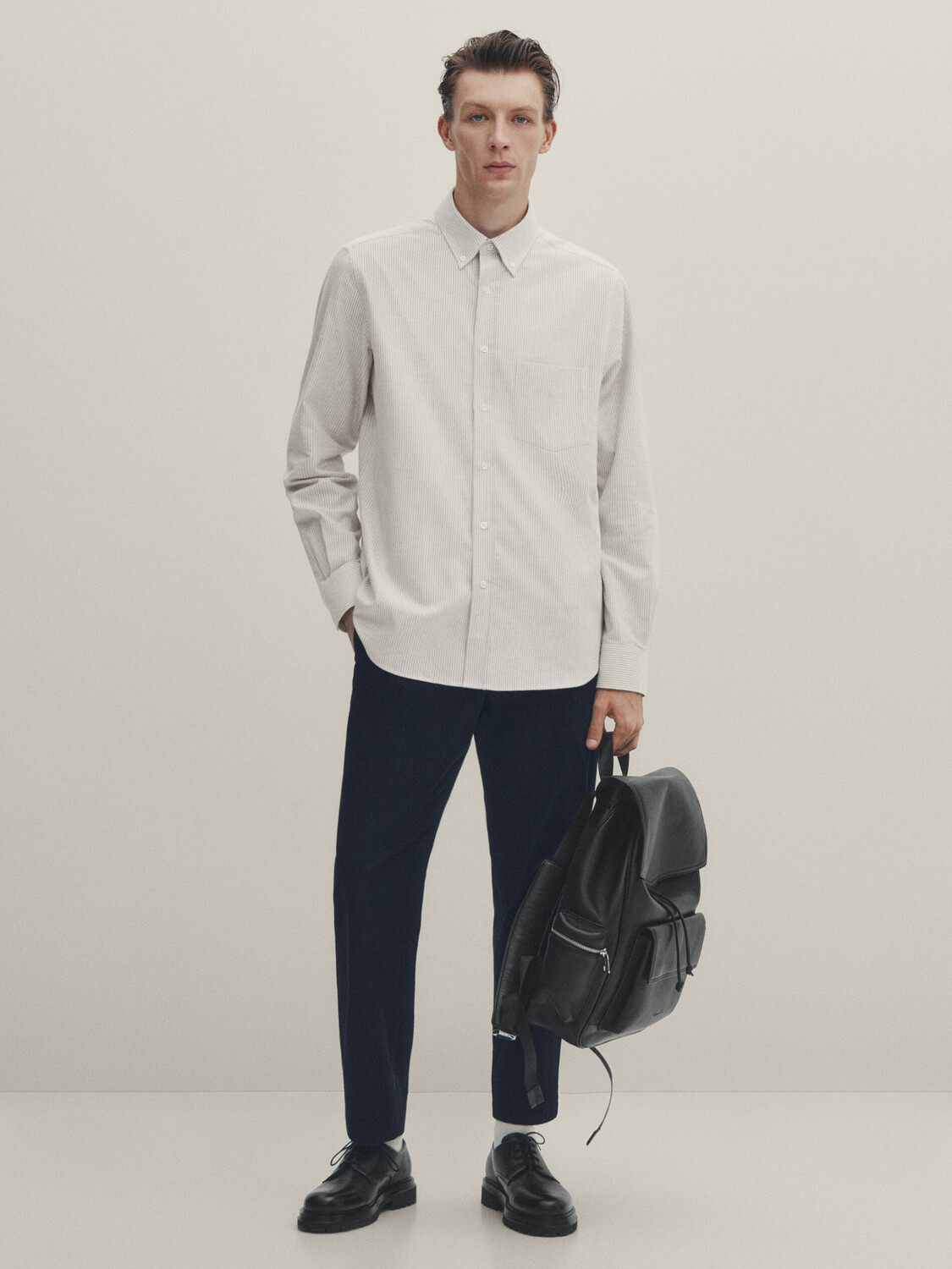 

Рубашка из мягкого хлопкового полоски обычного кроя Massimo Dutti, светло-синий