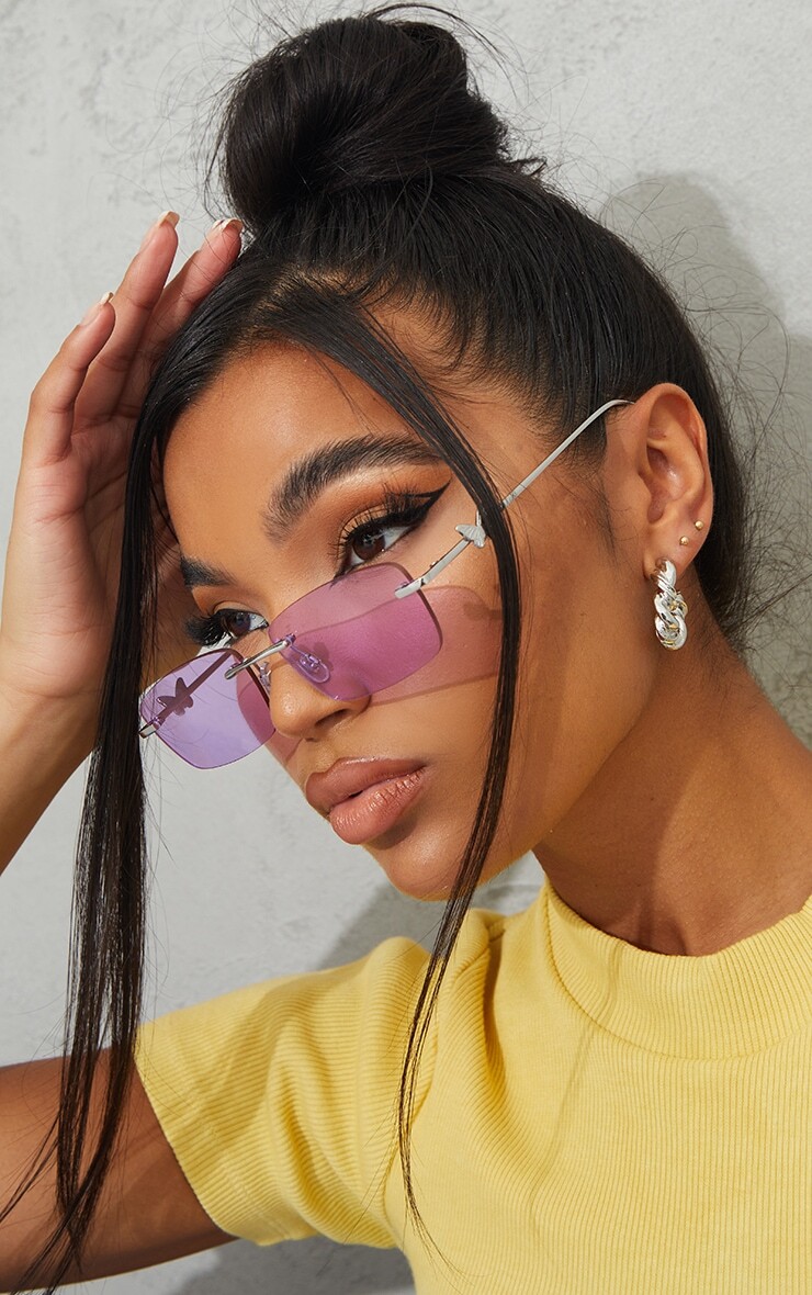 

PrettyLittleThing Безрамочные солнцезащитные очки-бабочки с сиреневыми линзами