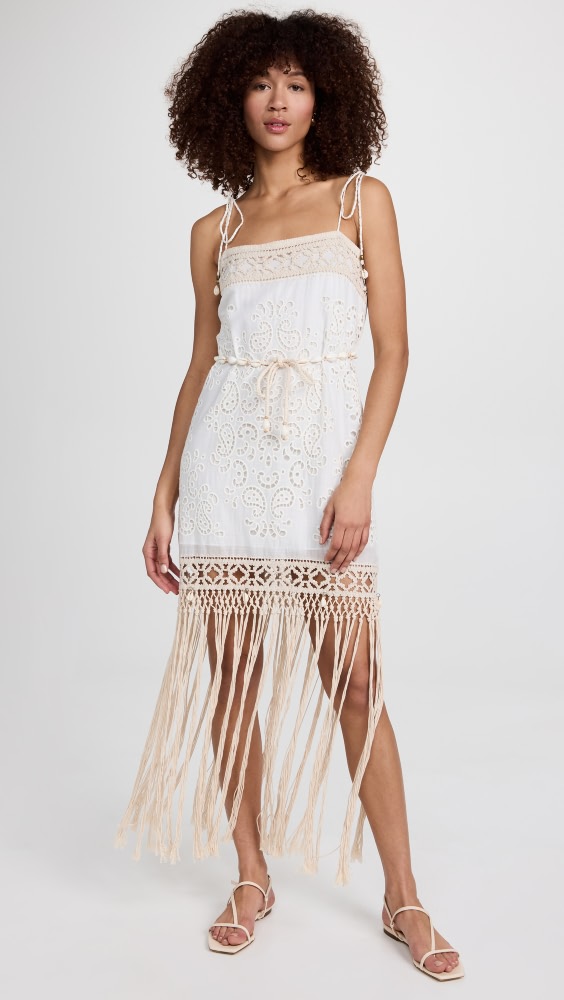 

Платье мини Zimmermann Vitali Fringe, слоновая кость