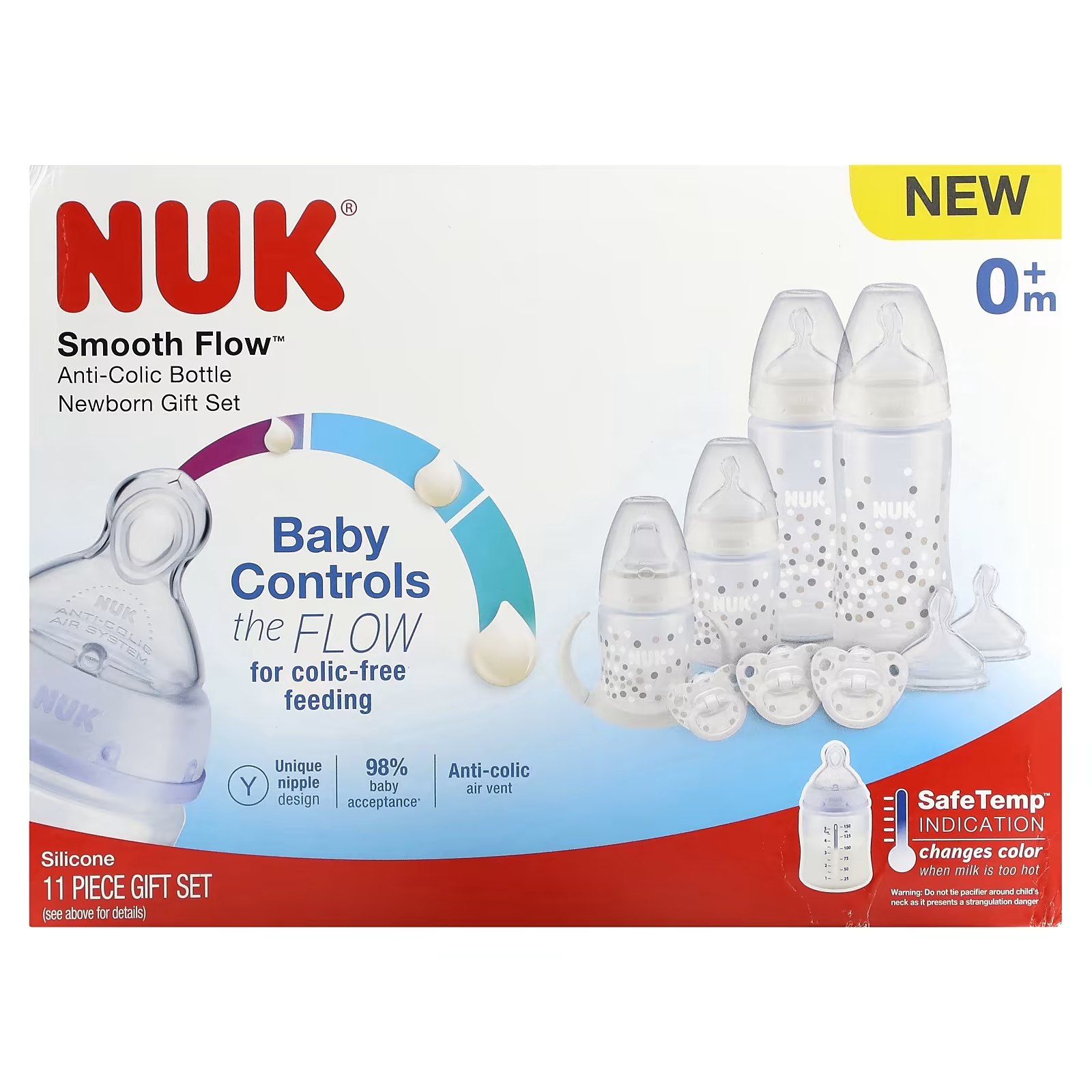 Набор бутылочек NUK Smooth Flow для новорожденных с антиколиковой бутылочкой от 0 месяцев, 11 предметов бутылочка nuk smooth flow антиколиковая от 0 месяцев 3 бутылочки по 150мл