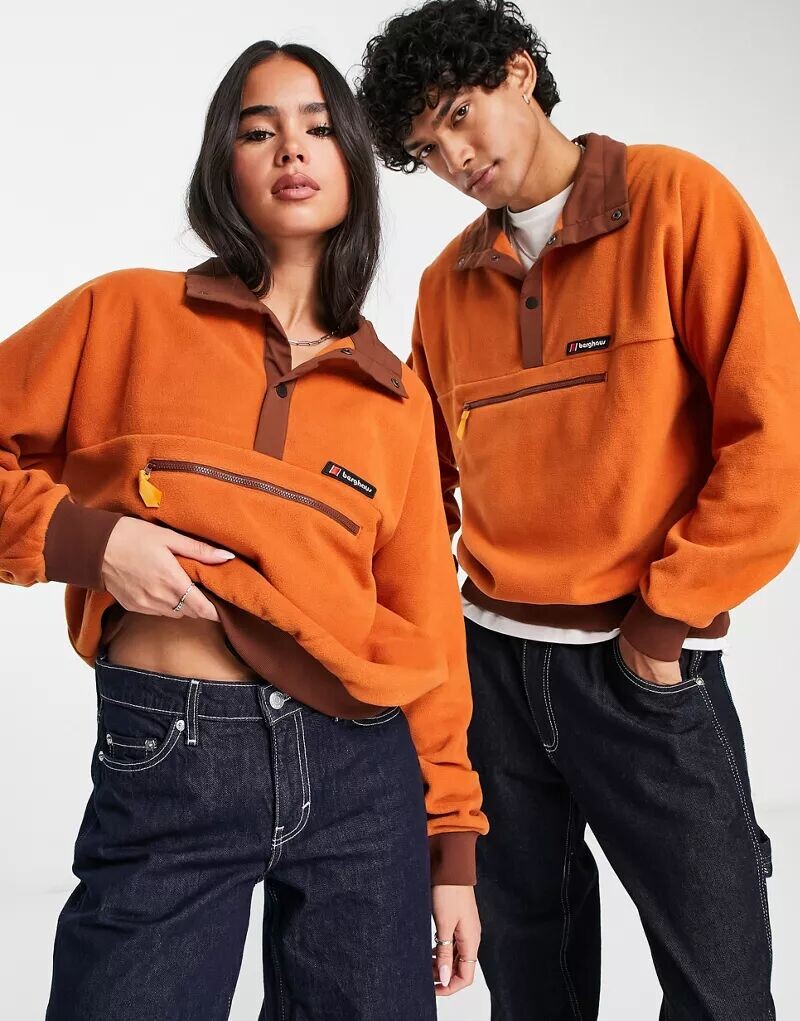 

Коричневый флисовый свитер унисекс с воротником на кнопке Berghaus Dean Street Polarplus, Оранжевый