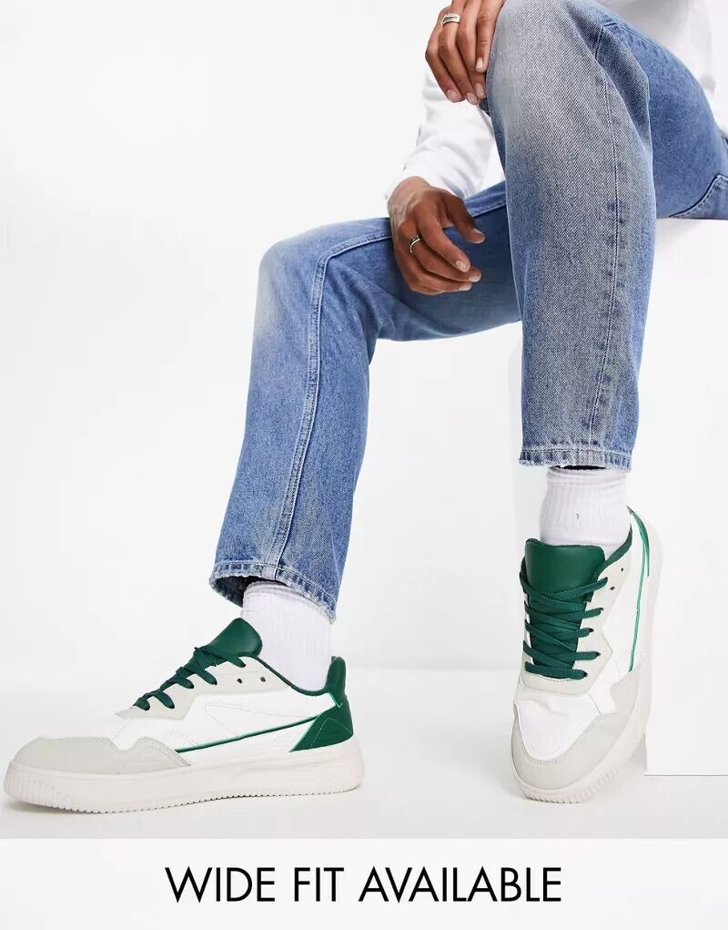 

Бело-зеленые кроссовки из искусственной кожи ASOS