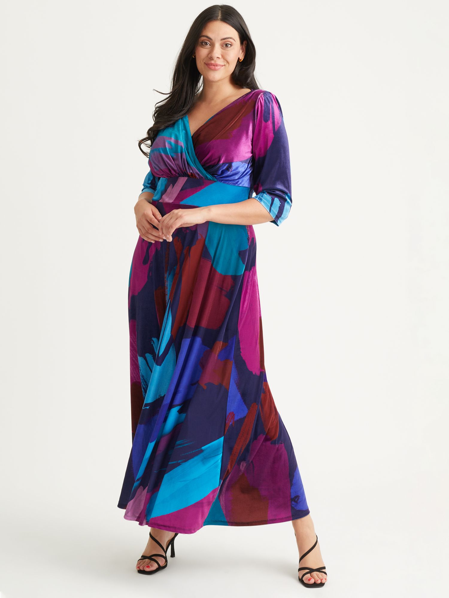 Бархатное платье макси Verity с абстрактным принтом Scarlett & Jo, темно-синий/бирюзовый мульти цена и фото