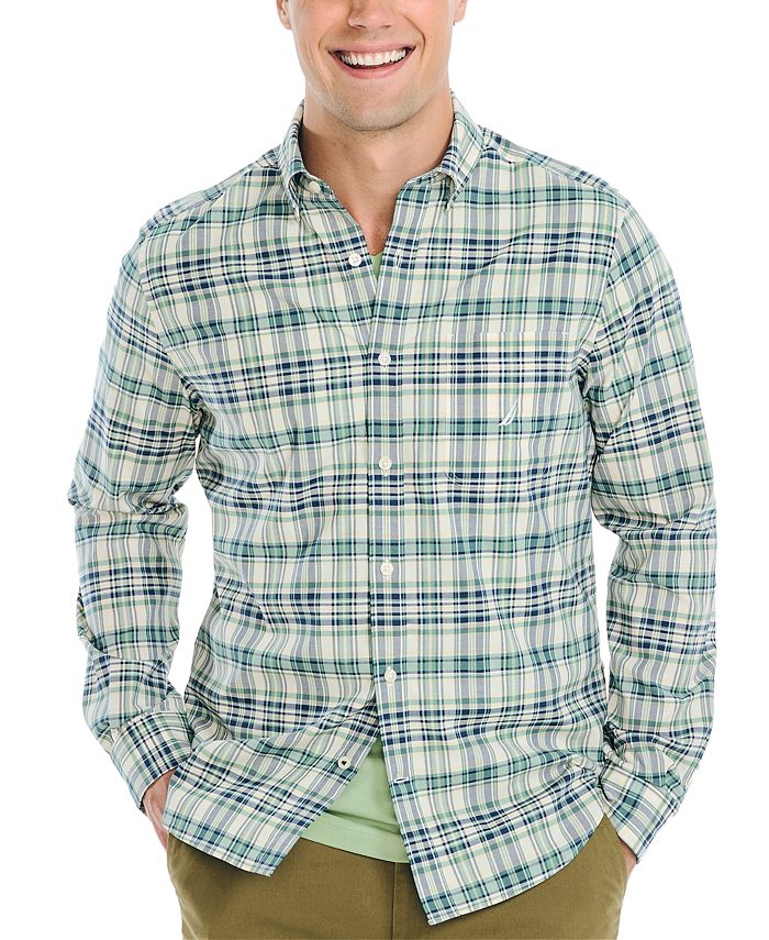 Мужская клетчатая рубашка на пуговицах с длинными рукавами Nautica, зеленый новинка стильная рубашка осенне зимняя свободная хлопковая клетчатая куртка с капюшоном и длинными рукавами в европейском и американском