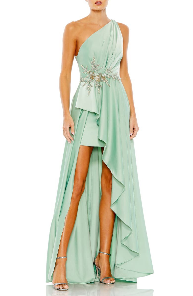 

Атласное платье на одно плечо с бисером MAC DUGGAL
