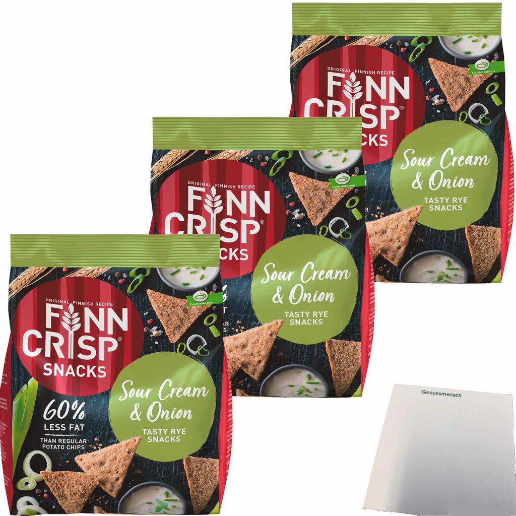 

Цельнозерновые ржаные чипсы Finn Crisp Snacks со сметаной и луком, упаковка из 3 шт. (3 упаковки по 150 г) + блок usy